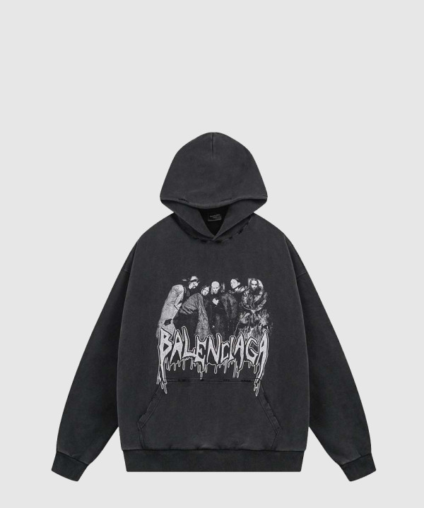 발렌시아가 로고 프린트 코튼 후디