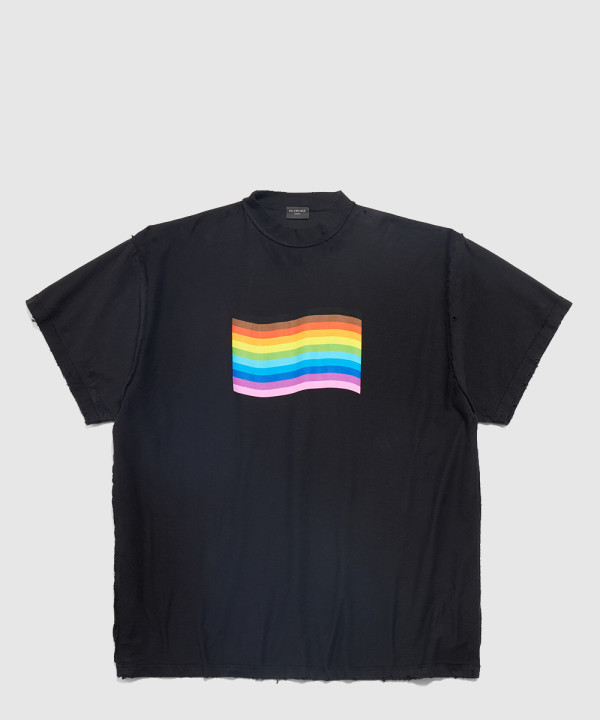 발렌시아가 레인보우 플래그 인사이드 아웃 오버사이즈 티셔츠