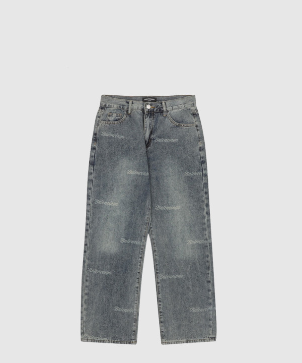 발렌시아가 로고 프린트 스트레이트 진