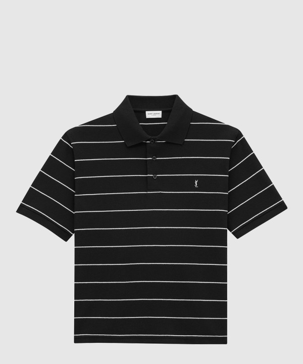 생로랑 스트라이프 피케 소재의 폴로 셔츠