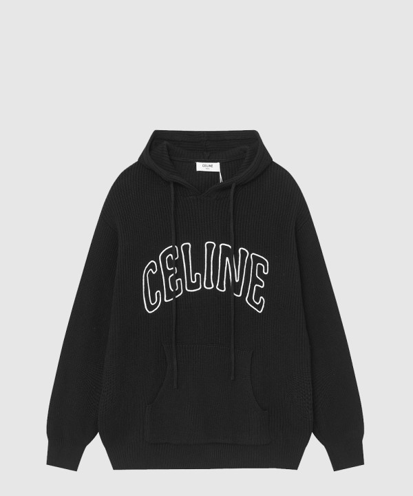 셀린느 후드 스웨터 리브드 울