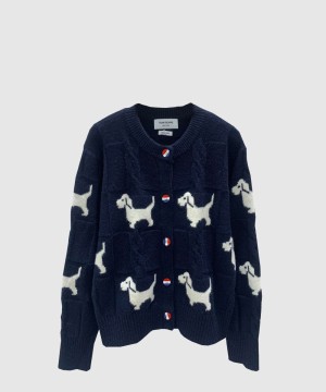 톰브라운 로고 니트 코트