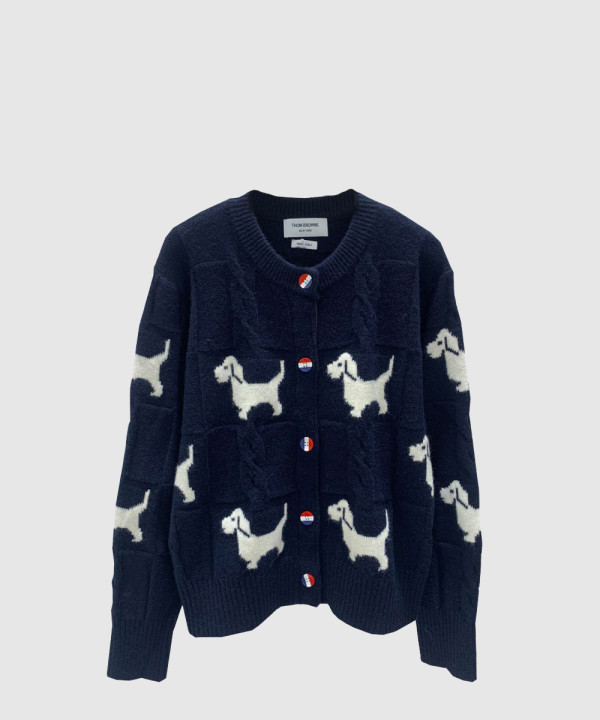 톰브라운 로고 니트 코트