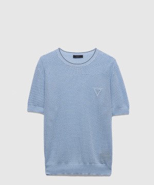 프라다 쇼트 슬리브 실크 및 코튼 스웨터