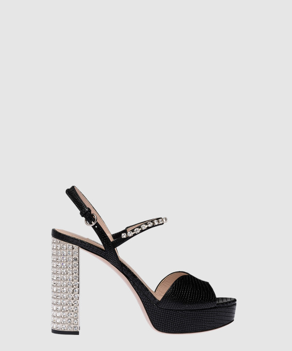 미우미우 프린트 레더 플랫폼 샌들 5XP877