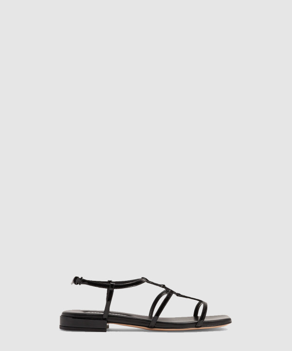 미우미우 페이턴트 레더 헤링본 샌들 5X896D