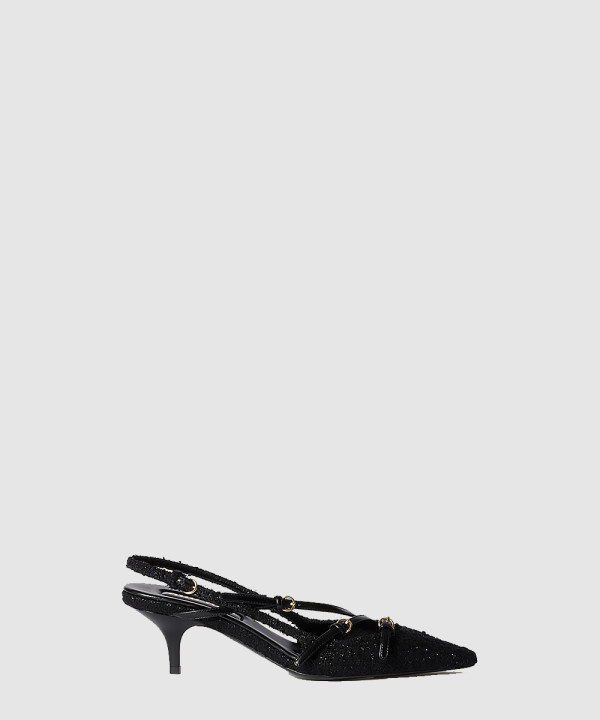 미우미우 스트랩이 달린 패브릭 슬링백 5I013E