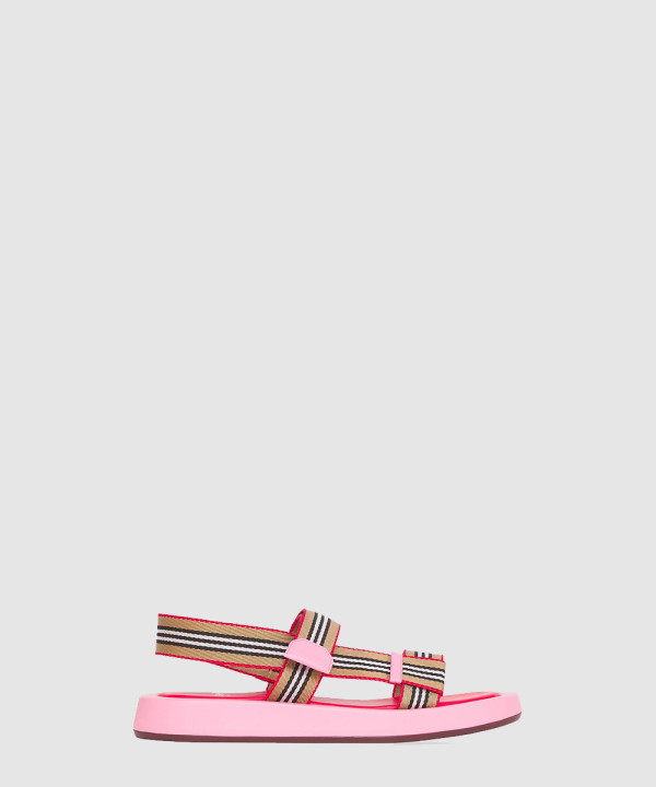 버버리 핑크 아이콘 스트라이프 샌들 8042675