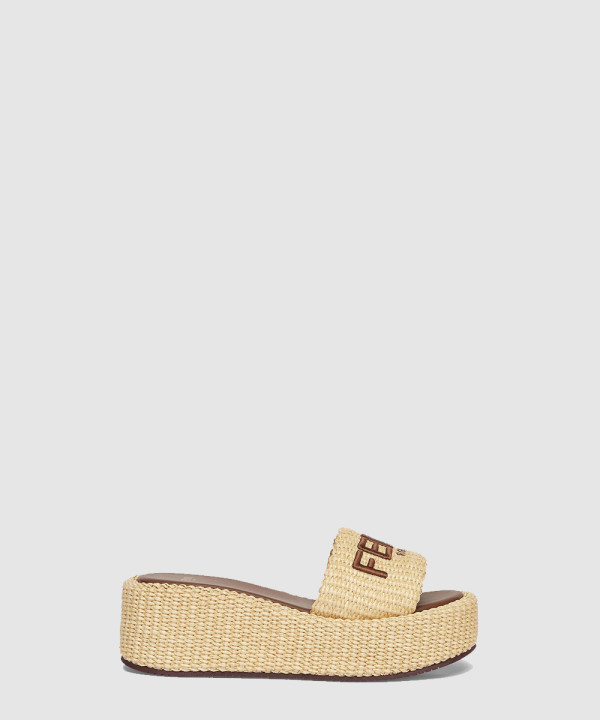 펜디 베이지 코튼 파이버 플랫폼 슬라이드 8R8515