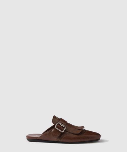 프라다 셔플 프린지 가죽 뮬 1S973N