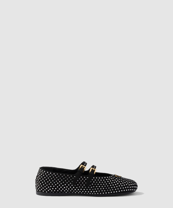 프라다 크리스털 장식 스웨이드 발레리나 1F797N