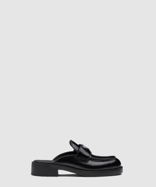 프라다 초콜릿 브러시드 레더 뮬 1D652M