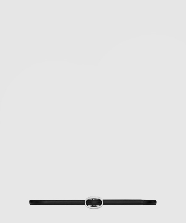 생로랑 부드러운 가죽 소재의 타원형 버클 슬림 벨트 756409