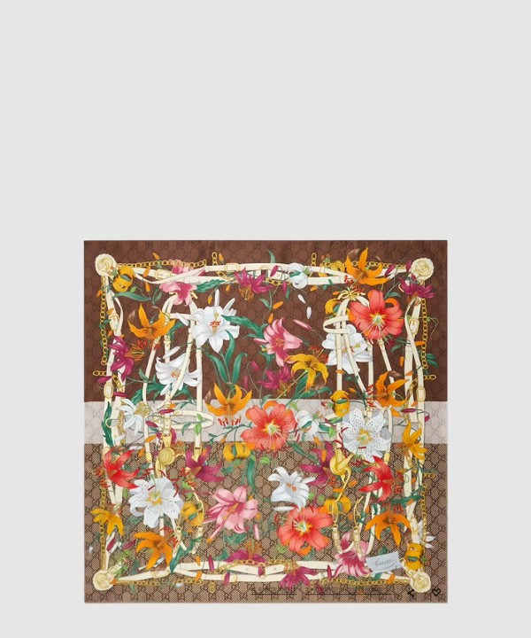 구찌 플로라 프린트 실크 스카 777068