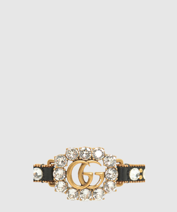 구찌 크리스털 더블 G 레더 팔찌 648722