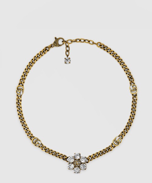 구찌 크리스탈 더블지 목걸이 648633