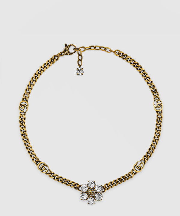 구찌 크리스탈 더블지 목걸이 648633