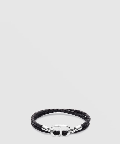 디올 CD Icon 브레이드 가죽 더블 팔찌 B1973