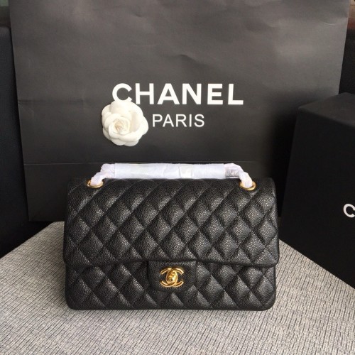 샤넬 미디움 클래식 플랩백 블랙 캐비어 카프스킨 금장 A01112