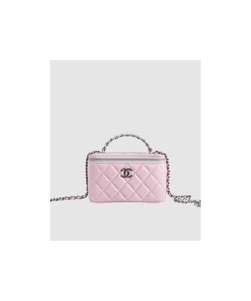샤넬 탑핸들 스몰 베니티백 핑크 은장
