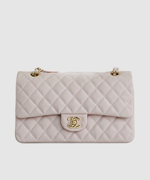 샤넬 클래식 미듐 핑크 금장 캐비어