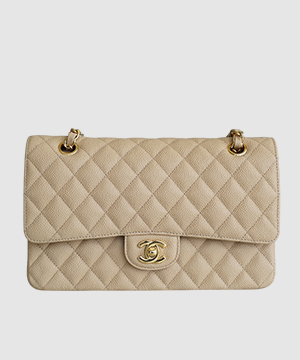 샤넬 클래식 미듐 베이지 금장 캐비어