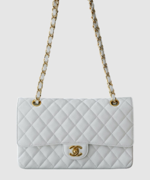 샤넬 클래식 미듐 화이트 금장 캐비어