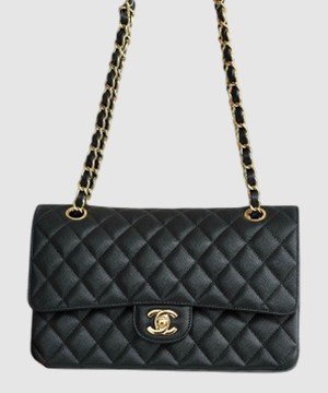 샤넬 클래식 미듐 블랙 금장 캐비어