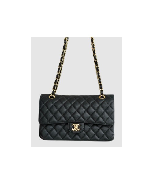 샤넬 클래식 미듐 블랙 금장 캐비어