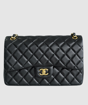 샤넬 클래식 라지 블랙 금장 램스킨