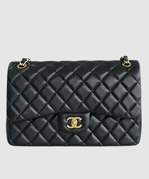 샤넬 클래식 라지 블랙 금장 램스킨