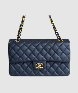 샤넬 클래식 미듐 다크블루 금장