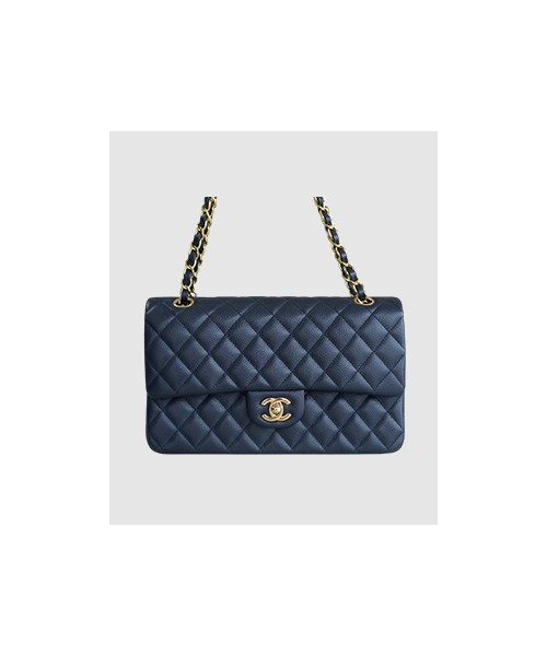 샤넬 클래식 미듐 다크블루 금장