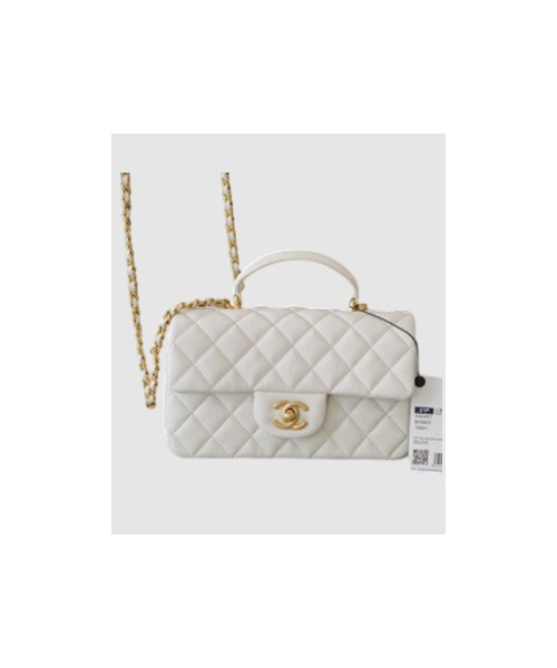 샤넬 클래식 뉴미니 탑핸들 플랩백 화이트 캐비어