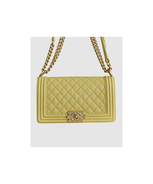 샤넬 보이백 미듐 옐로우 금장 캐비어