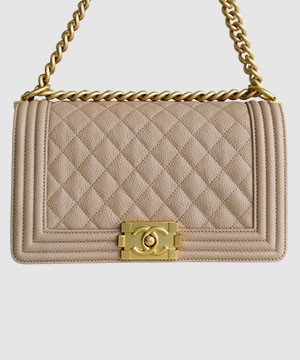 샤넬 보이백 미듐 베이지 금장 캐비어