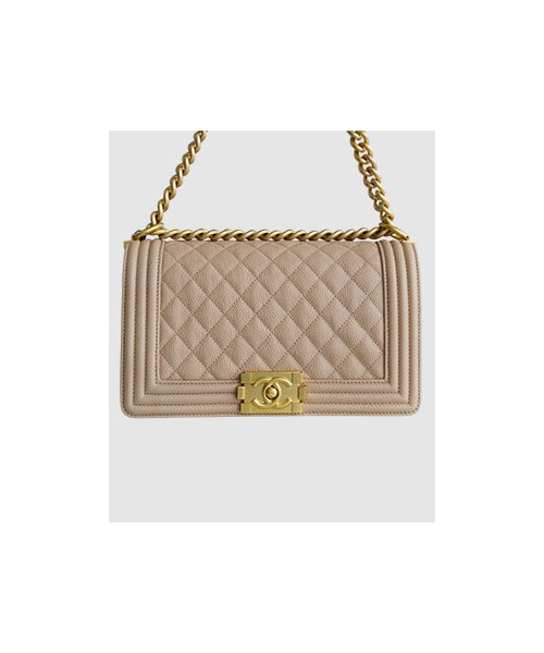 샤넬 보이백 미듐 베이지 금장 캐비어