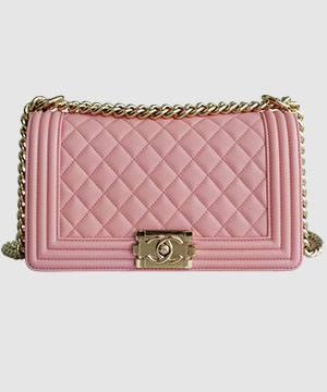 샤넬 보이백 미듐 핑크 금장