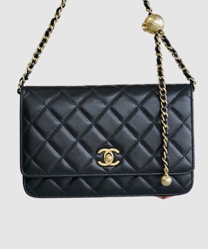 샤넬 WOC 골드볼 블랙 금장 램스킨