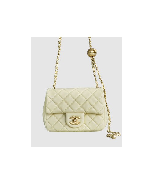 샤넬 메탈볼 플랩백 옐로우 금장 램스킨