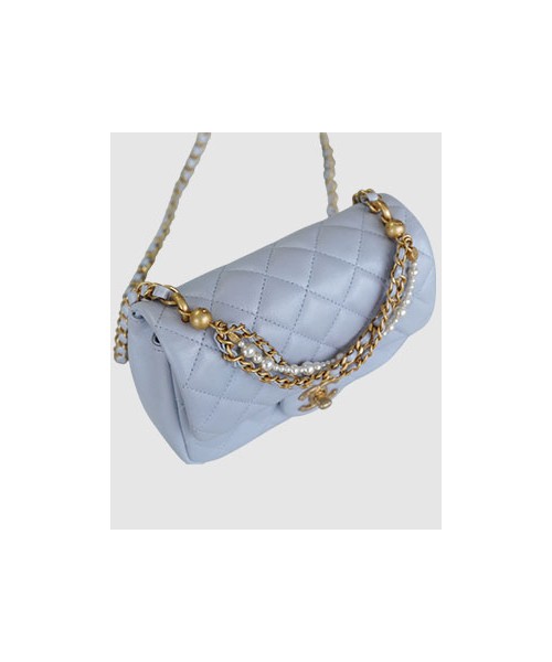 샤넬 클래식 더블 체인 숄더백 라이트 그레이 금장