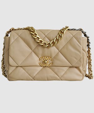 샤넬 19백 미듐 체인 램스킨 살구