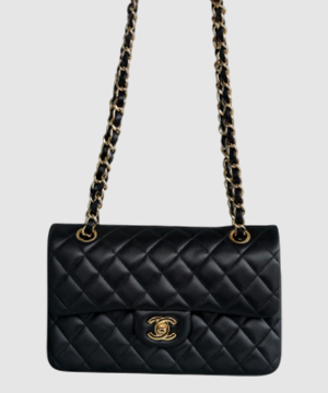 샤넬 클래식 스몰 블랙 금장 램스킨