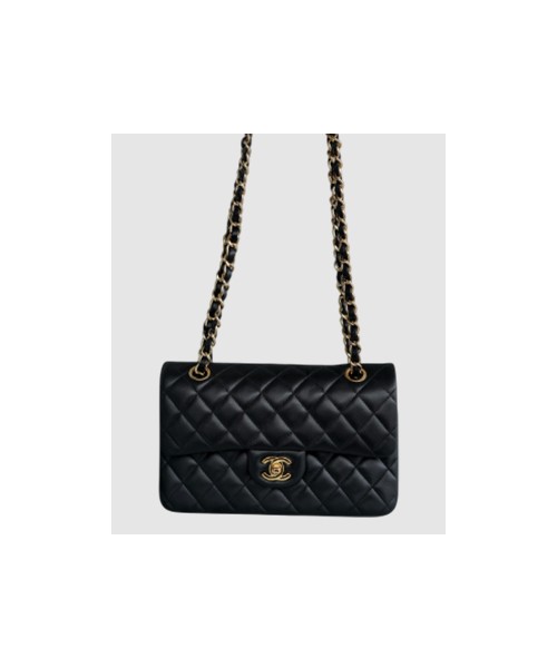 샤넬 클래식 스몰 블랙 금장 램스킨