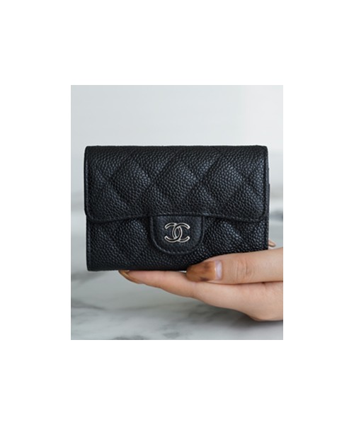 샤넬 클래식 똑딱이 카드슬립 카드지갑 캐비어 은장 AP0214