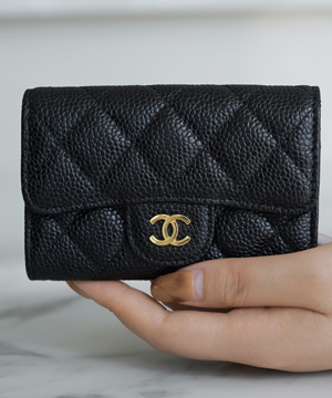 샤넬 클래식 똑딱이 카드슬립 카드지갑 캐비어 금장 AP0214