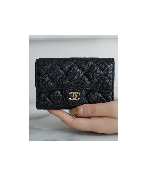 샤넬 클래식 똑딱이 카드슬립 카드지갑 캐비어 금장 AP0214