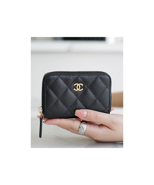샤넬 클래식 지퍼 동전 지갑 캐비어 금장 AP0216