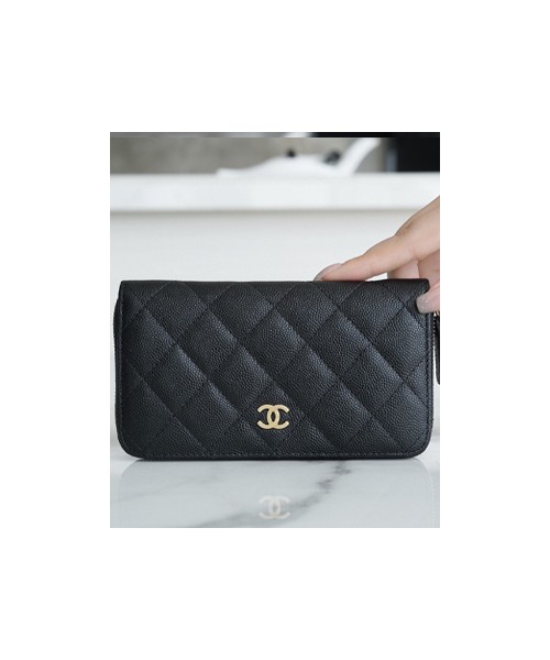 샤넬 클래식 롱 플랩 지갑 캐비어 금장 A31509