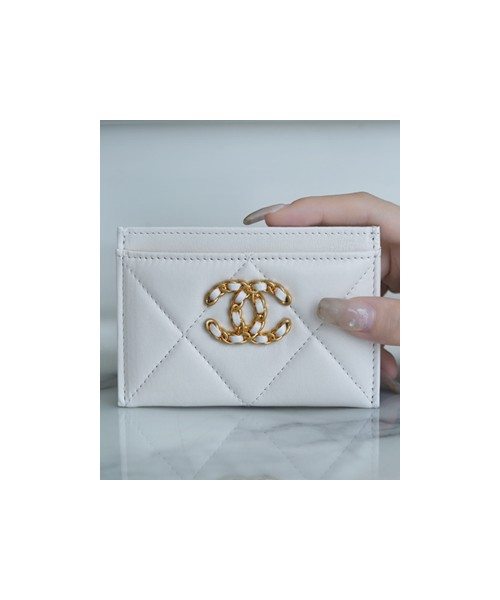 샤넬 카드 지갑 램스킨 금장 화이트 AP1167